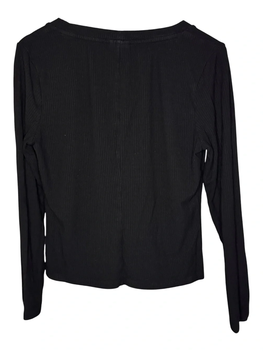 Who What Wear Black Ribbed Button-Front V-Neck Top